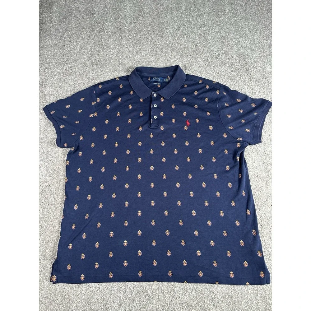 Polo Ralph‎ Lauren Men's XL Classic Fit Crest Print Polo Shirt Navy Blue Preppy